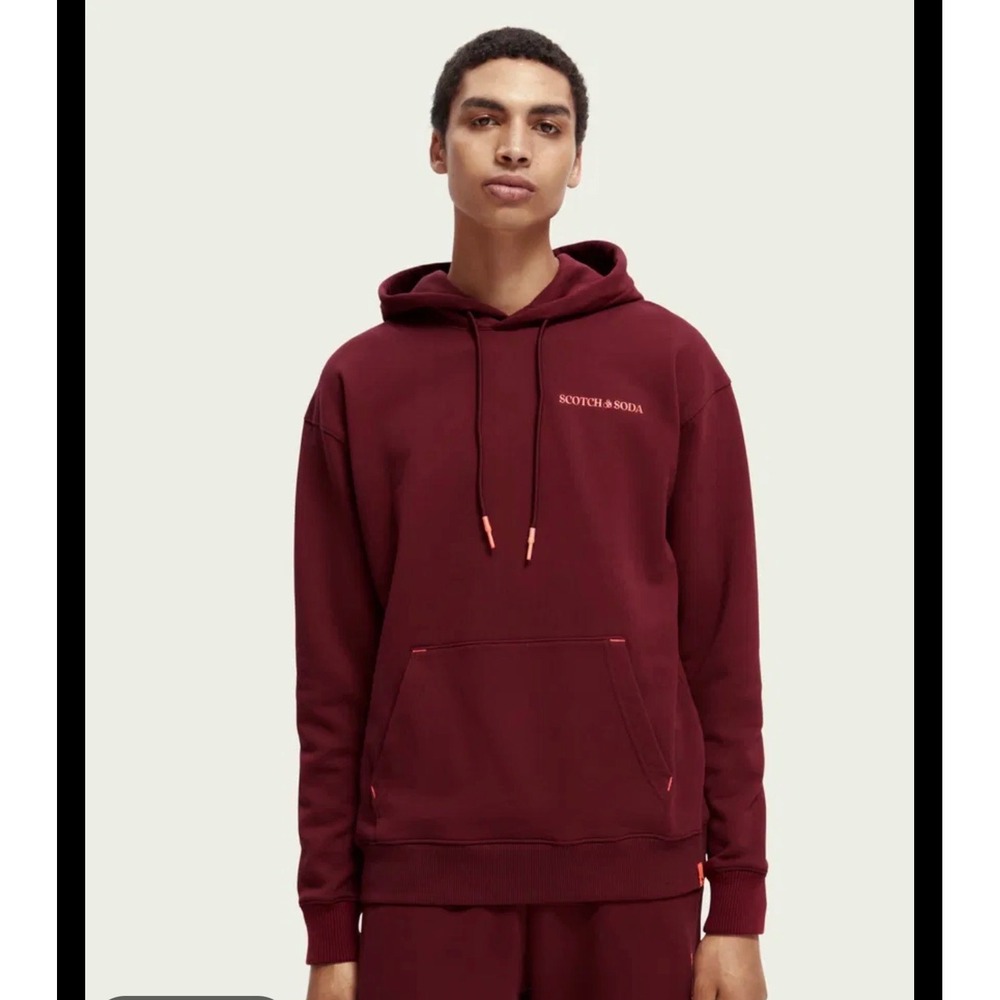 Scotch & Soda Amsterdam Burgundy Logo Pullover Hoodie XL Organic Cotton